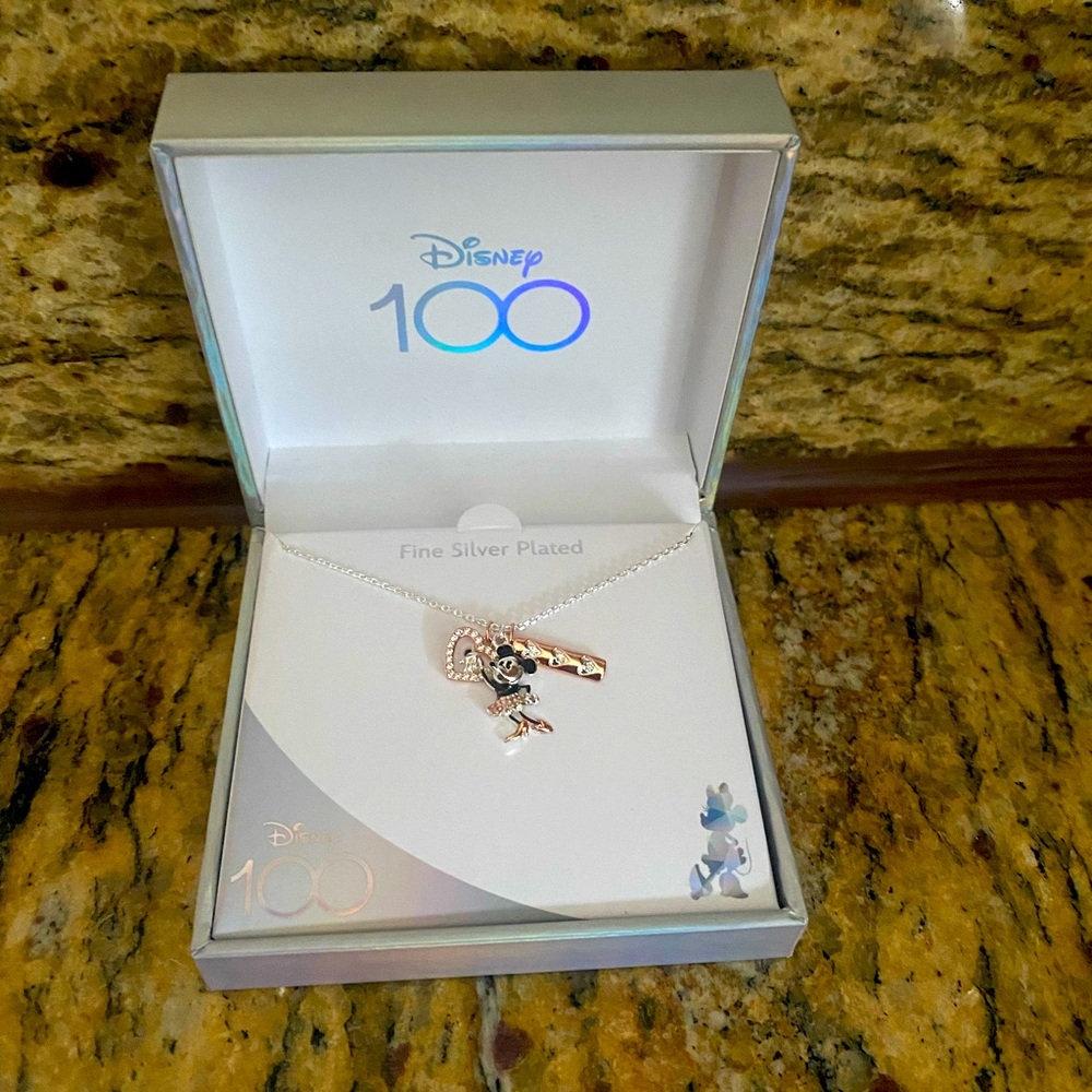 NEW Disney 100 Minnie silver necklace
